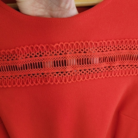 She + Sky | Red A-line Dress with Crochet Lace Detail - Picture 4 of 7